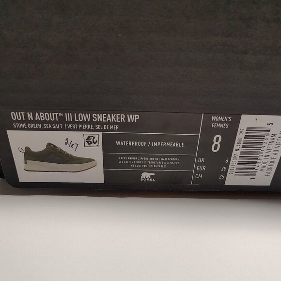 Sorel Out and About III Low Sneaker Stone Green Sea Salt Women's Size 8 - Picture 11 of 12